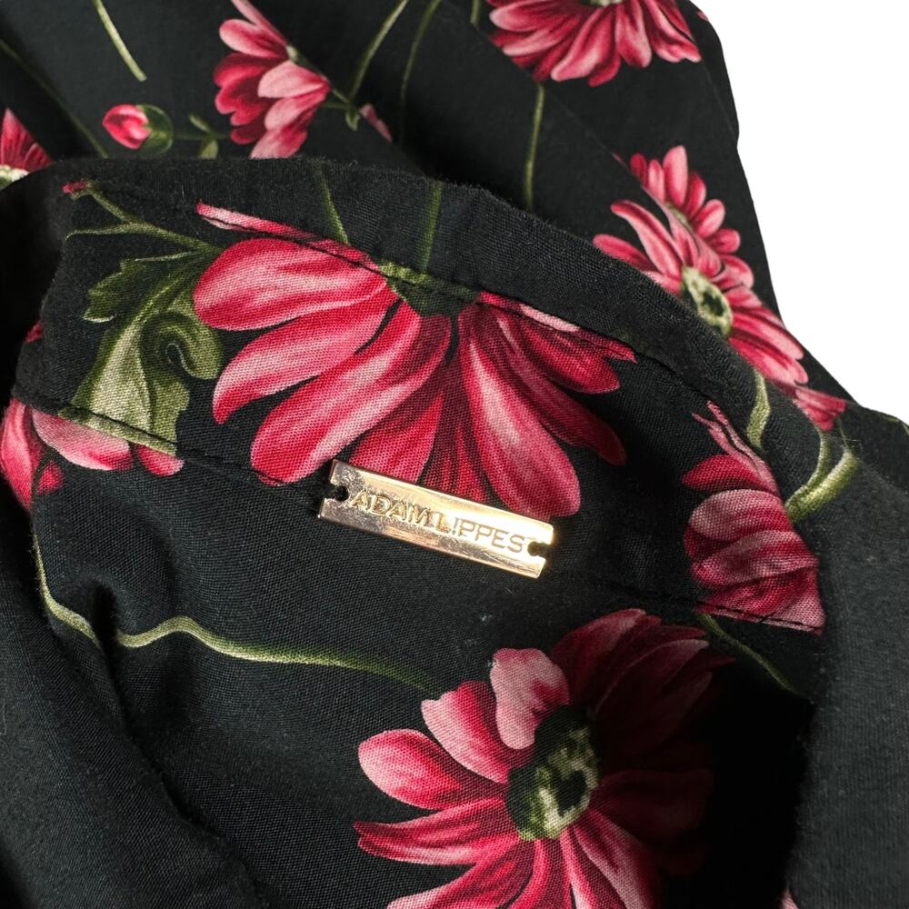 ADAM LIPPES Black Pink Floral Button Down Belted Shirt Dress Midi‎ Long Cotton - Picture 6 of 7